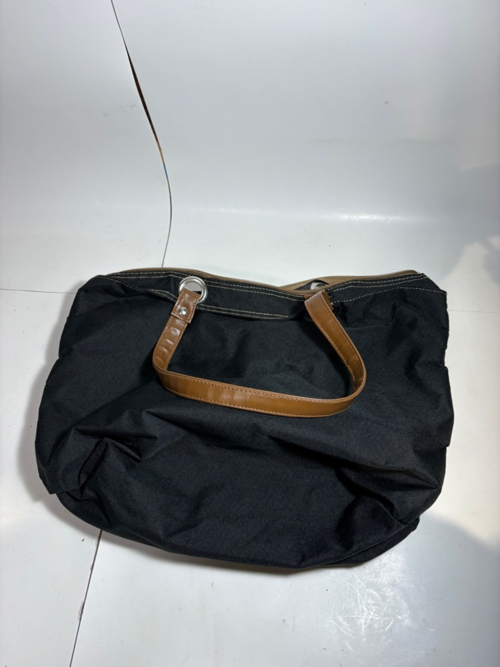 Classic Black Tote Bag with Brown Handles